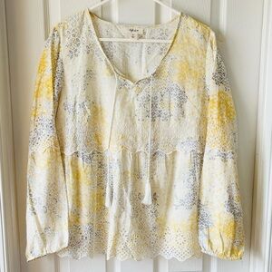 Style & Co. Yellow and Gray Boho Peasant Top